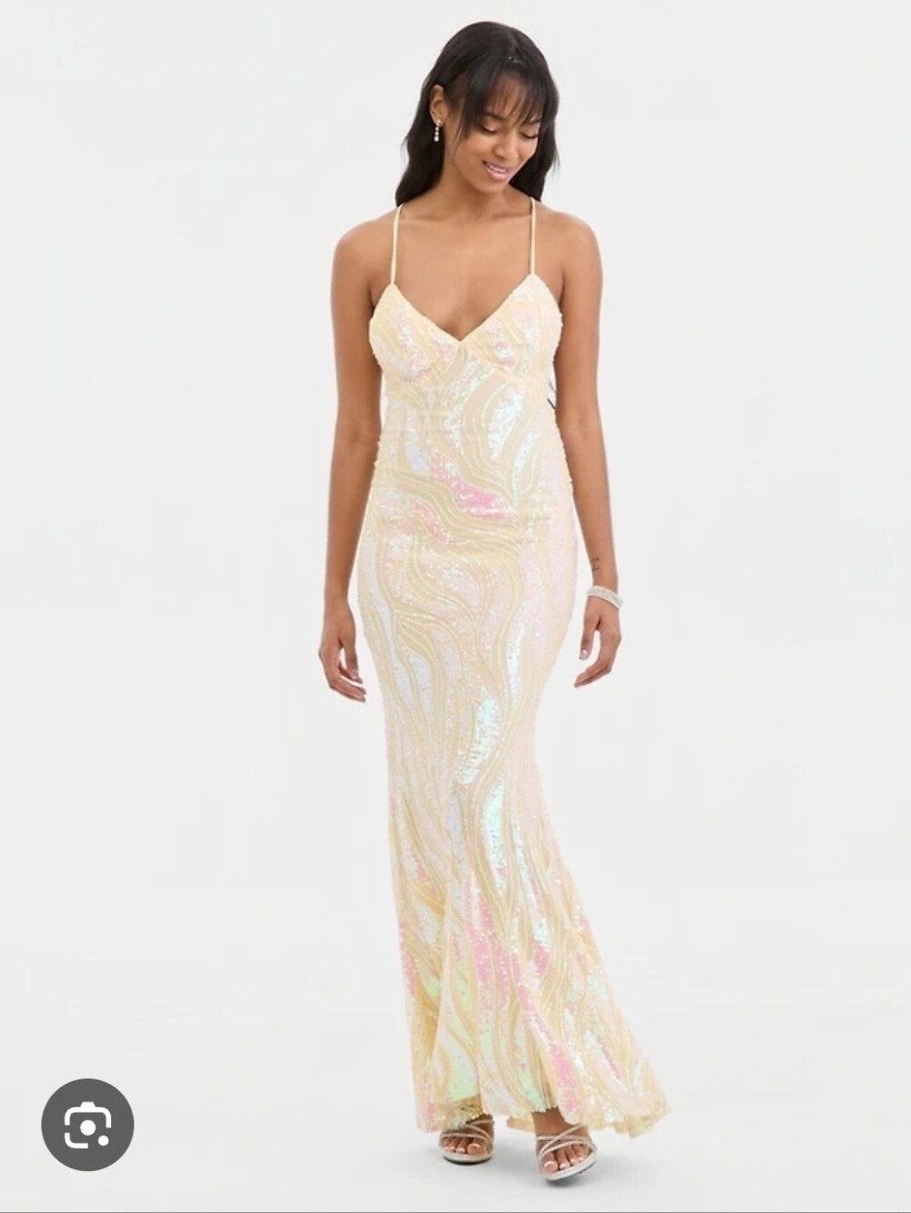 City Studio Iridescent Sequin Maxi Dress Yellow Size L
